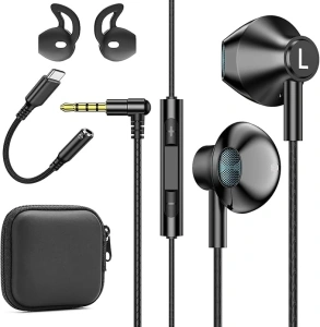 Black Wired Earbuds with Mic in-Ear Earphones Build-in Microphone HiFi Stereo Headphones Compatible for iPhone iPad Android Mp3 and Most of 3.5mm Aux Devices (Black-3.5mm)