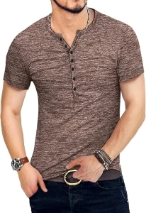 KUYIGO Men Henley Shirts Casual Stylish Basic Short Long Sleeve Fashion Lightweight T-Shirt