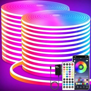 LED neon Lights Strip 132FT,DC 24V RGB LED neon Light Strip APP Remote Controls Control Waterproof Flexible Neon LED Rope Lights for Bedroom,Playroom,Outdoors Decor（2 Rolls of 66ft