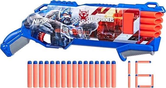 NERF Transformers Optimus Primal Dart Blaster, 16 Nerf Elite Darts, Pump Action, Toy Foam Blasters for 8 Year Old Boys & Girls & Up