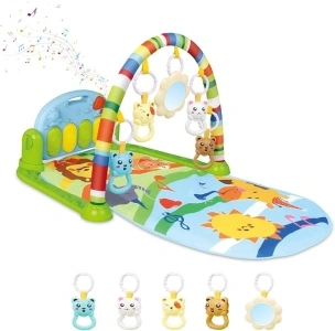 Tummy Time Mat Baby Play Mat, Play Piano Gym with Tummy Time Activity Mat, Musical Activity Center for Infants Toddlers with 5 Toys, Music and Lights Boy & Girl Gifts for Newborn