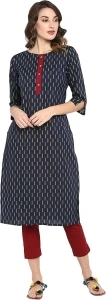 Janasya Indian Women's Blue Pure Cotton Kurta for Women