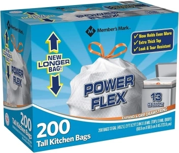 Member's Mark Power Flex Tall Kitchen Drawstring Bags, 200 Count