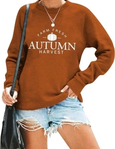 TAOHONG Fall Sweatshirt for Women Farm Fresh Autumn Harvest Sweatshirt Funny Pumpkin Long Sleeve Pullover Top Blouse