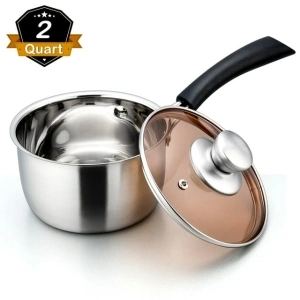 Walchoice 2 Quart Saucepan with Lid, 18/10 Stainless Steel Soup Pot for Home Kitchen, Transparent Lid & Dishwasher Safe