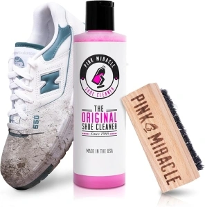 Pink Miracle Shoe Cleaner Kit with Bottle and Brush For Fabric Cleaner For Leather, Whites, Suede and Nubuck Sneakers