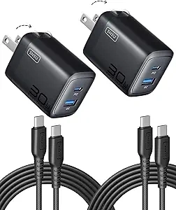 INIU USB C Charger, 2-Pack 30W PD QC 3.0 Dual Port Fast Charging Type C Charger Block with 5ft USB-C Cable, Compact USB C Wall Charger with Foldable Plug for iPhone 16 15 14 Pro Max Samsung S23 S22