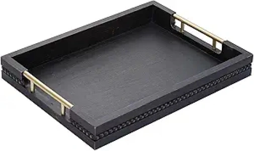Black Serving Tray with Handles, Wooden Ottoman Tray for Living Room, Rectangular Coffee Table Tray, Decorative Wood Trays Home Decor for Kitchen Counter