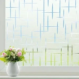 Homein Window Privacy Film Frosted Glass Window Film, Static Cling UV Blocking Decorative Window Clings, Removable Vinyl Door Coverings for Home Office, Cross Pattern, 23.6 x 118.1 inches