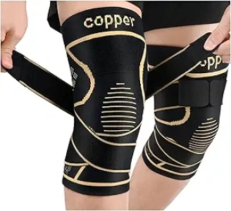 Copper Knee Brace for Women and Men(2 pack)-Knee Compression Sleeve with Straps,Knee Braces for Knee Pain,Knee Support for Arthritis
