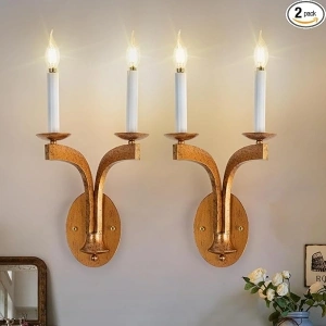 Rustic Golden Wall Sconce Set of 2, Retro Farmhouse Hardwired 2 Lights Wall Sconce Lighting, Mid-Century Wall Lamp for Hallway Living Room Entry Foyer