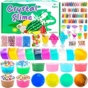 24 Pack Slime Party Favors for Kids, Slime Kit with Prefilled 18 Clear 6 Butter Toy 48 Bottle Gold Dust etc, Classroom Reward, Easter Gifts for Girls Boys
