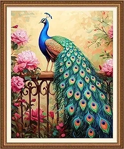 Redxing Stamped Cross Stitch Kits Full Range of Embroidery Starter Kits- Needlepoint Counted Cross Stitch Kits for Beginner Adults 11CT Printed Embroidery Kit-Peacock Flower Landscape 16x20 inch