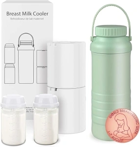 Portable Breast Milk Cooler Bottle, 22oz Capacity Breastmilk Chiller for Travel Mom, 360° Cooling Keeps Milk Fresh for 24 Hours, Breastfeeding Essentials with 2pcs Bottle for Breastmilk Storage