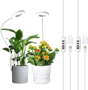 Grow Lights for Small Indoor Plants, Pot Clip Plant Light for Small Plant, 48LEDs Full Spectrum Plant Light with 360° Gooseneck, 10 Dimmable, 3/9/12H Timer, 3000K+6000K, Angel Halo Ring 2 Pack (White)