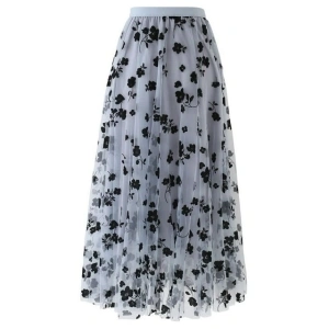 Mixpiju Women's Long Tulle Skirt Spring Summer Elastic Chiffon Petticoat High Waist Long Mesh Skirt Womens Pleated Midi Skirt