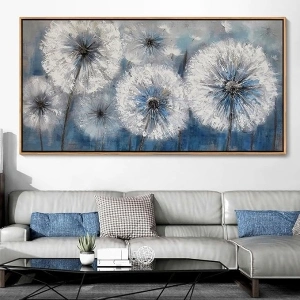 Dandelion Painting Wall Art for Living Room Canvas Print Picture for Living Room Large Wall Decor Home Bedroom Decoration Modern Framed Artwork (With Dark Framed) Wall Art 20x40