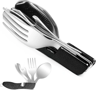UMEINAC TECH Camping Utensils, 4 in 1 Travel Utensil Set Camping Fork Spoon Knife Set Camp Backpacking Utensils Folding Cutlery Set for Camping Hiking