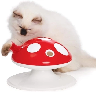 Catit Senses 2.0 Mushroom - 360 Degree Interactive Feather Toy for Cats with Two Play Modes