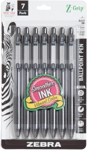 Zebra Z-Grip RT BP Pen, Black, 7 Pack (22271)