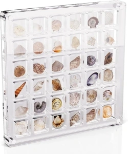 1.5*1.5cm Acrylic Magnetic Seashell Display Box with 36 Grids,Acrylic Organizers for Seashells,Diamonds, Gemstones, Pins, Coins,Starfish, Beach Souvenirs