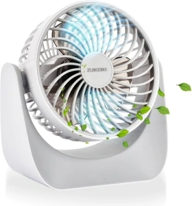 Desk Fan with Strong Airflow, 6.8 Inch Quiet Small Portable Table Fan, Brushless motor, 3 Speed Settings, 360° Adjustable Tilt Head, Rechargeable, Battery Powered Fan for Home or Office, Travel