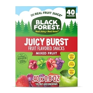 Black Forest, Juicy Burst, Fruit Flavored Snacks, Mixed Fruit Flavors, A Juicy Burst of Natural Flavors, Made with Real Fruit Juice, School Snacks, 0.8 oz 40 ct