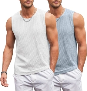 COOFANDY Men's Casual Tank Tops 2 Pack Knit Sleeveless Lightweight Tee Muscle Basic T Shirts