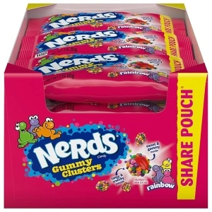 NERDS Gummy Clusters, Candy, Rainbow, Crunchy and Gummy, Back To School Sweet Treat, 3 oz Pack of 12