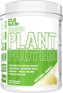 Evlution Nutrition Stacked Plant Protein Powder, Vegan, Non-GMO, Gluten-Free, Probiotics, BCAAs, Fiber, Complete Plant-Based Protein Complex, 1.5 LB (Natural Vanilla)