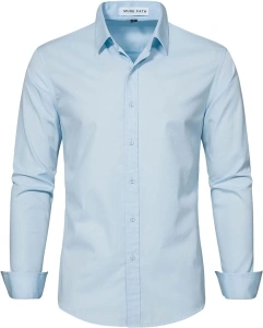 MUSE FATH Men's Solid Color Dress Shirt-Casual Regular Fit Long Sleeve Shirt
