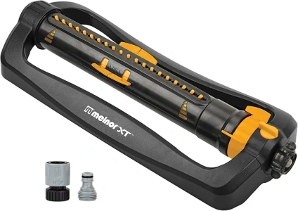 Melnor 65167AMZ XT Turbo Oscillating Sprinkler, 4,500 sq. ft., Quick Connect Bundle, 3-Way Adjustable, Black, Yellow