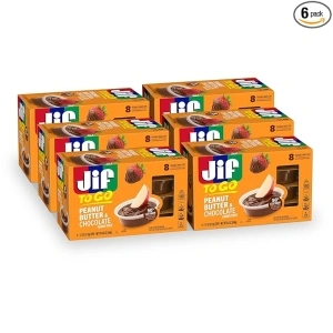 Jif Peanut Butter & Chocolate To Go, 8 Count Cups (Pack of 6), Less Sugar, Thick & Creamy Texture