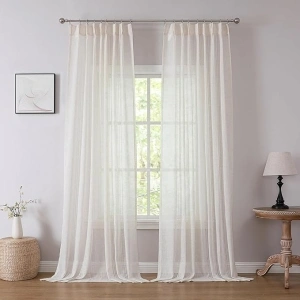 Kayne Studio 2 Pages Pinch Pleated Semi Sheer Curtains,108 Inches Length Natural Linen Blended Pinch Pleat Drapes,Light Filtering Farmhouse Window Treatments for Living Room Bedroom,Beige,36