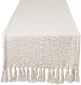 DII Woven Basic Tabletop Collection Chevron Table Runner, 15x72, Off-White