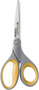 Westcott 13529 8-Inch Straight Titanium Scissors For Office and Home, Yellow/Gray