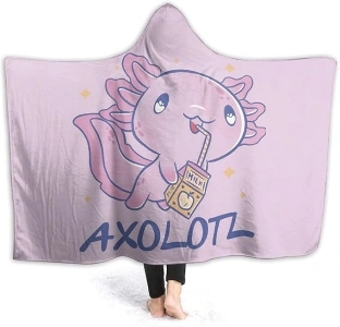 Axolotl Hooded Blanket Soft and Lightweight Flannel Throw Suitable for Use in Bed, Living Room and Travel 60