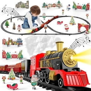 Lucky Doug Train Set Toys for Kids, Christmas Train Sets Toys for Kids W/Smokes, Light & Sound Include 6 Car and 28 Tracks, Christmas Train Set Toys Birthday Gifts for 3 4 5 6 Year Old Boys Girls