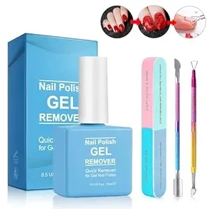Gel Nail Polish Remover with Shape 'N' Buff Nail Buffer & Cuticle Pusher in 2-5mins, Simple Easy Gel Nail Polish Remover Set (colorful set#1)
