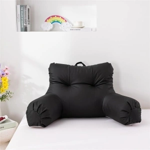 Meeting Story Lmitation Leather Reading Pillows with Arms Soft Bed Rest Pillow for Adults, Teens, Kids (Standard,Black)