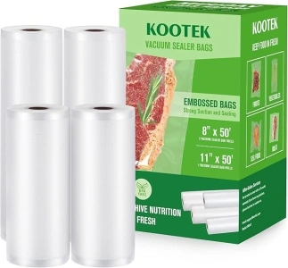 Kootek Vacuum Sealer Bags for Food, 8 in x 50 ft 2 Rolls and 11 in x 50 ft 2 Rolls Vacuum Seal Bag Rolls, Commercial Grade, BPA Free, Vac Freezer Bags for Food Storage, Meal Prep or Sous Vide