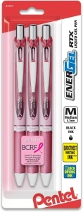 Pentel® EnerGel® RTX Retractable Liquid Gel Pens, Medium Point, 0.7 mm, 54% Recycled, Assorted Barrel Colors, Black Ink, Pack of 3 Pens