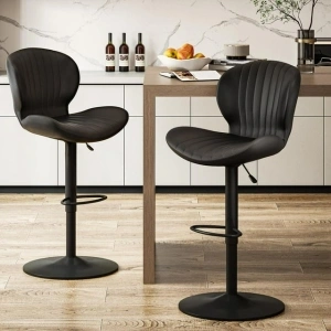 Waleaf Modern Adjustable Bar Stools Set of 2, Faux Leather Upholstered Swivel Counter Stools, Counter Height Bar Stools with Large Base