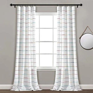 Lush Decor Ombre Stripe Yarn Dyed Cotton Window Curtain Panel Set - Colorful Tufted Yarn Stripe Detail - 2 Window Panels - 40