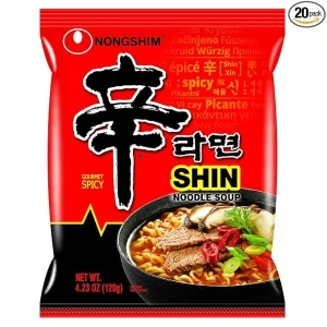 Nongshim Gourmet Spicy Shin Instant Ramen Noodle, 20 Pack, Chunky Vegetables, Premium Microwaveable Ramen Soup Mix, Savory & Rich