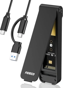 FIDECO M.2 NVMe SSD Enclosure, USB 3.2 Gen 2 to M.2 NVMe Enclosure, PCIe NVMe Adapter for M & M+B Key, Sandwich Style Design, Tool-Free Installation, Support UASP and TRIM