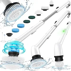 LyriFine Electric Spin Scrubber, 2024 New Full-Body IPX7 Waterproof Bathroom Cleaner Brush, Shower Scrubber with Long Handle & 2 Speed, Heads Replacement, Cleaning Supplies for Tub Shower Tile Floor