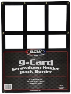 BCW Wall Mountable Trading Card Display Frame | 9 Card Screwdown Holder | Baseball Card Display Frame | High-Impact Crystal Clear Polystyrene | Ideal as a Baseball Card Frame Wall Display