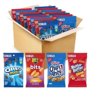 OREO Mini Cookies, CHIPS AHOY! Mini Cookies, Nutter Butter Bites & RITZ Bits Cheese Crackers Variety Pack, School Lunch Box Snacks, 15 Big Bags