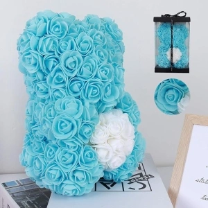 Gifts for Mom, Rose Teddy Bear Teddy Flower Bear Gift for Women Wife Girls Christmas, Valentines Day,Anniversary, Birthdays, Bridal Showers Clear Gift Box 10 inch (Blue)